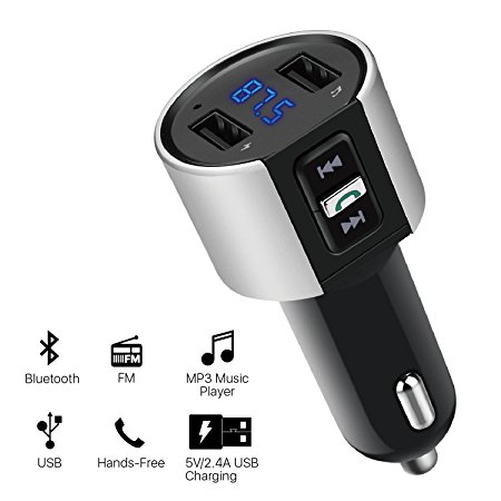 TNP Bluetooth FM Transmitter In-Car Stereo Bluetooth Receiver Wireless Radio Adapter - Hands-Free Dual USB Car Charger FM Modulator MP3 Player for iPhone Android Smartphone & Bluetooth Enabled Devices