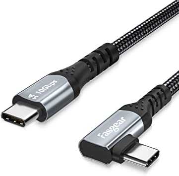 Fasgear 5A 100W USB C to Type C 90-Degree Cable, 6ft USB 3.1 Gen 2 10Gbps Data Power Delivery (PD) Cord Compatible for Oculus Link,VR Headset,PD Docking Station,Hard Drives,Macbook,4K Displays (6ft, Black)