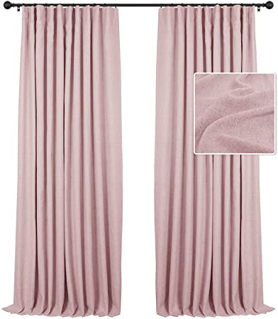 INOVADAY 100% Blackout Curtains 84 Inch Length 2 Panels Set Linen Blackout Curtains Textured Thermal Insulated Black Out Curtain Drapes for Bedroom Living Room - Pink, W50 x L84