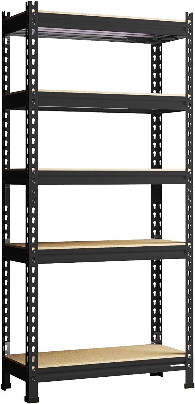 Storage Shelves - PrimeZone 5 Tier Adjustable Garage Storage Shelving, Heavy Duty Metal Storage Utility Rack Shelf Unit for Warehouse Pantry Closet Kitchen, 28" x 12" x 59", Black