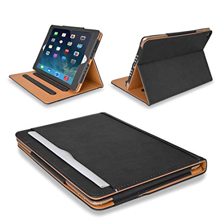 MOFRED® Black & Tan Apple iPad Air (Launched November 2013) Leather Case-MOFRED- Executive Multi Function Leather Standby Case for Apple iPad Air with Built-in magnet for Sleep & Awake Feature -- Independently Voted by "The Daily Telegraph" as #1 iPad Air Case! (For iPad Models A1474,A1475 and A1476)