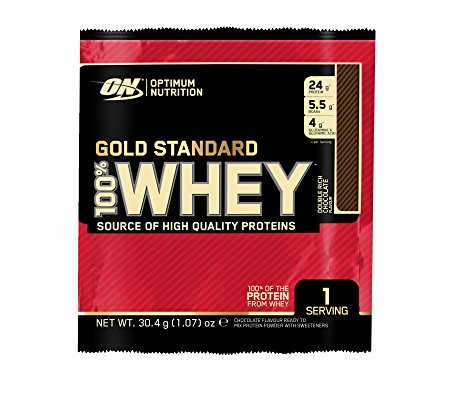 Optimum Nutrition Gold Standard 100% Whey Protein Powder Sachets, Double Rich Chocolate, Pack of 24