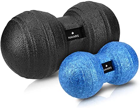 Navaris 2X Peanut Duo Massage Ball - in 2 Sizes self-Massage Duo Ball Fascia Ball Set - Trigger Point Massage Ball - Fascia Balls Black Blue