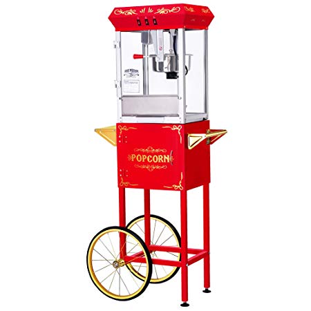 Great Northern Popcorn Red 8 Ounce All Star GNP-800 Classic Style Popcorn Machine with Cart