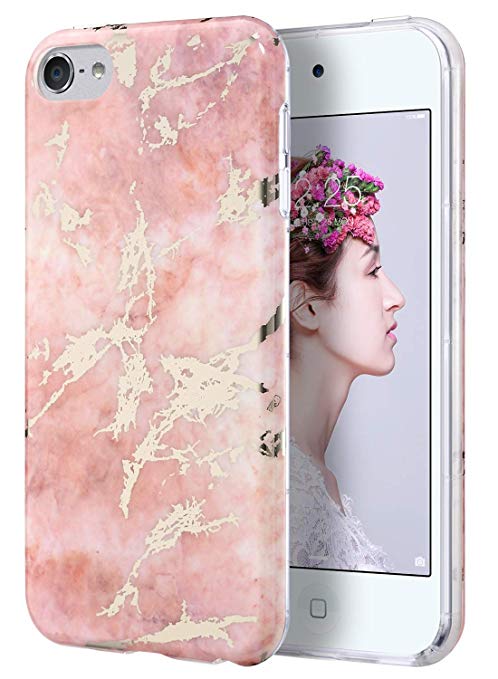 ULAK iPod Touch Case, iPod 6 Marble Case, Clear Case Slim fit Anti-Scratch Flexible Soft TPU Bumper Hybrid Shockproof Protective Case for Apple iPod Touch 5 / 6th / 7th Generation-Marble Pink