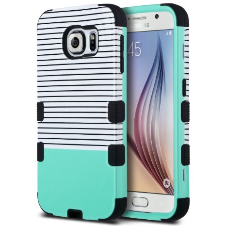 Galaxy S6 Case, ULAK Galaxy S6 Case Hybrid 3 Layer Soft Silicone Inner Case Hard Cover For Samsung Galaxy S6 (Minimal Mint Stripes)