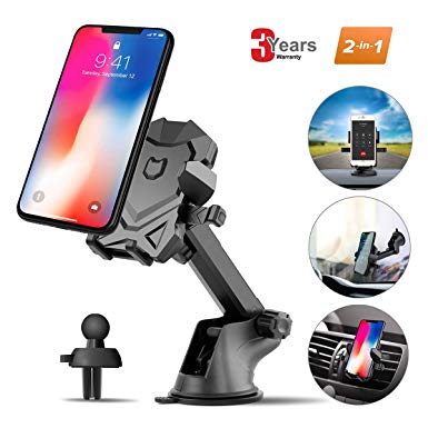 Car Phone Mount Cell Phone Holder Universal Air Vent Dashboard Windshield Phone Holder for Car Cradle with 360°Rotation Compatible with iPhone,Samsung Galaxy Note,LG,GPS and Smartphones and More