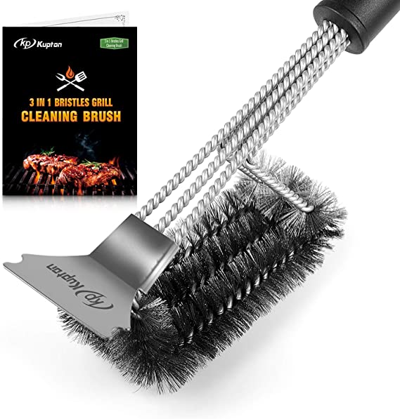 Kupton Grill Brush and Scraper, 3 in 1 Cleaner Bristles for BBQ Grill Cleaning, 18" Rust-Proof Stainless Steel Wire Brush