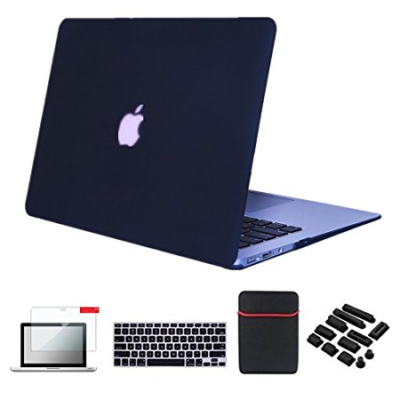 Se7enline Macbook Pro Case Cover [5 in 1 Bundle] Multi colors Soft-Touch Plastic Hard Case Cover for 13.3 inches Macbook Pro with Retina Display Model A1502/A1425 (not fit for Model A1278),with Soft Sleeve Bag and Silicon Keyboard Protector and Clear LCD Screen Protector and 12pcs Dust plug, Black