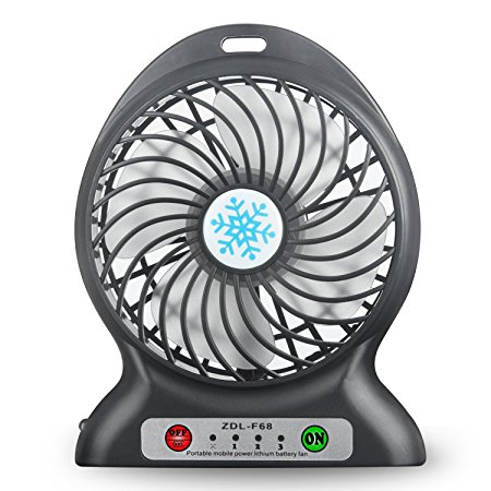 Portable Fan USB Rechargeable Mini Table Fan with 2600mAH Power Bank 3 Speeds Adjustable (Black)