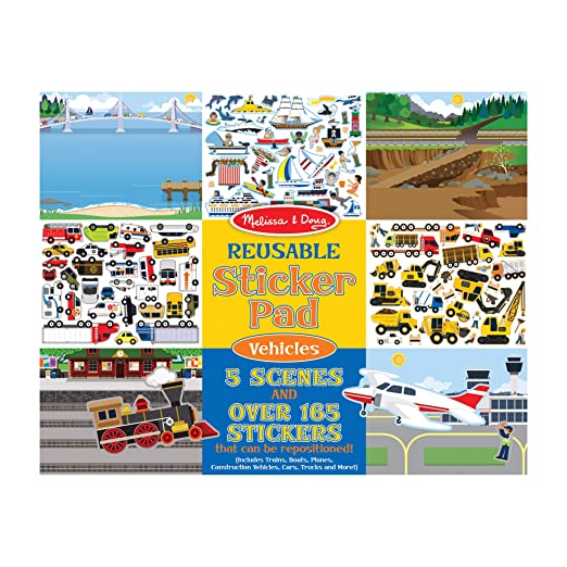 Melissa & Doug Vehicles Reusable Sticker Pad (Extra Large Sticker Activity Pad, Removable Backgrounds, 165  Stickers)