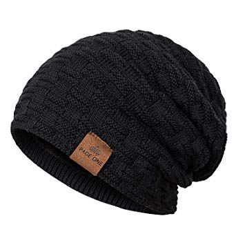 PAGE ONE Mens Winter Beanie Hat Warm Knit Hat Men Thick Fleece Lined Winter Hat Men Women