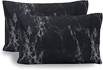 Elegant Comfort Luxury Ultra-Soft 2-Piece Pillowcase Set 1500 Thread Count Egyptian Quality Microfiber Double Brushed-Wrinkle Resistant, Standard Size, Marble Pattern Black