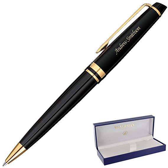 Dayspring Pens | Personalized WATERMAN Expert Black with Gold Trim Ballpoint. Custom Engraved Fast!