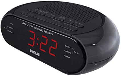 RCA Dual Alarm Clock Radio with Red LED and Dual Wake RC205A