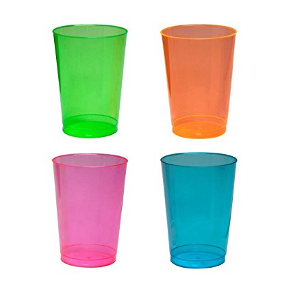 Party Essentials Hard Plastic 10-Ounce Party Cups/Tumblers, 100-Count, Assorted Neon