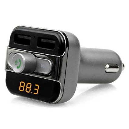 Enegg Wireless Bluetooth Hands-free Car Kit and FM Transmitter MP3 Player with 34A Car Charger for iPhone iPad  Samsung Google Nexus Motorola LG Android Smartphone - Support TF Card or USB Input