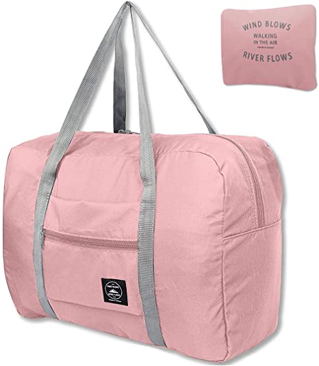 Unova Folding Travel Duffel Bag Packable Light Nylon Water Resistant Tote Weekend Getaway Overnight Carry-on Shoulder (Pink)