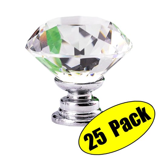KES HCK700-P25 Cabinet Knob Diamond Shape Crystal Glass Hand Pull, 25 Pack