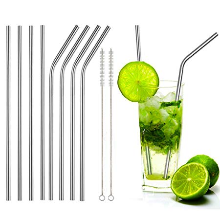 20oz & 30oz Tumbler Straws, [SET OF 8] Reusable Long Straws, Steel Metal Straws for Yeti Rtic (2 Cleaning Brush Included)