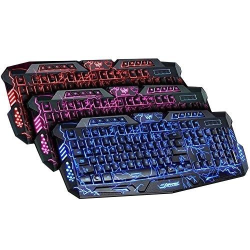 USB Wired Electronic Game Backlight Customized Keyboard with Blue Purple Red LED 3 Colors Crack Backlit Illuminated Colors for Multimedia Gaming PC laptop