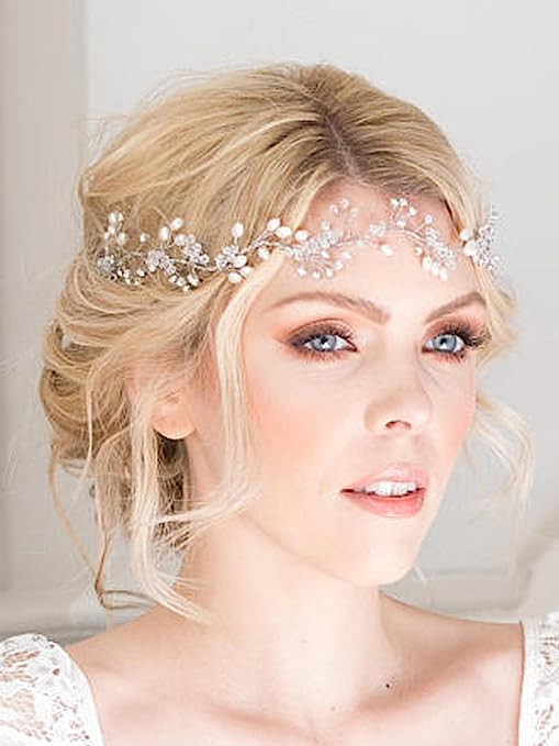 FXmimior Bridal Hair Accessories Crystal Headband Hair Vine Diadem Evening Hair Piece Headpiece Customised Long Piece Wedding Headpiece (gold)