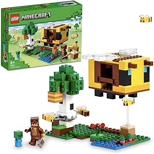 LEGO 21241 Minecraft Bee Hut, Construction Toy, Farm with Building House, Zombie and Animal Figurines, Children's Birthday Gift