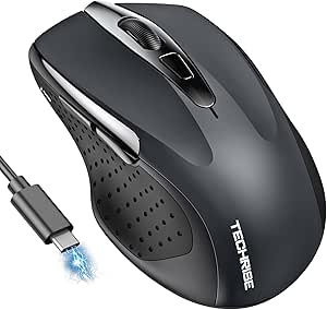 Wireless Mouse (BT5.0/3.0 & 2.4G) Rechargeable Bluetooth Mouse for Laptop, 4800 DPI Silent Computer Mouse, 8 Buttons Cordless Mouse for Mac, Portable PC Mouse for MacBook Pro Air Chromebook