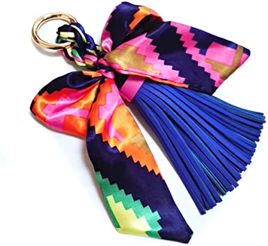 QTMY Silk Ribbon Bow Tassel Bag Pendant Charm Keyring Keychain for Women Purse Handbag Decor
