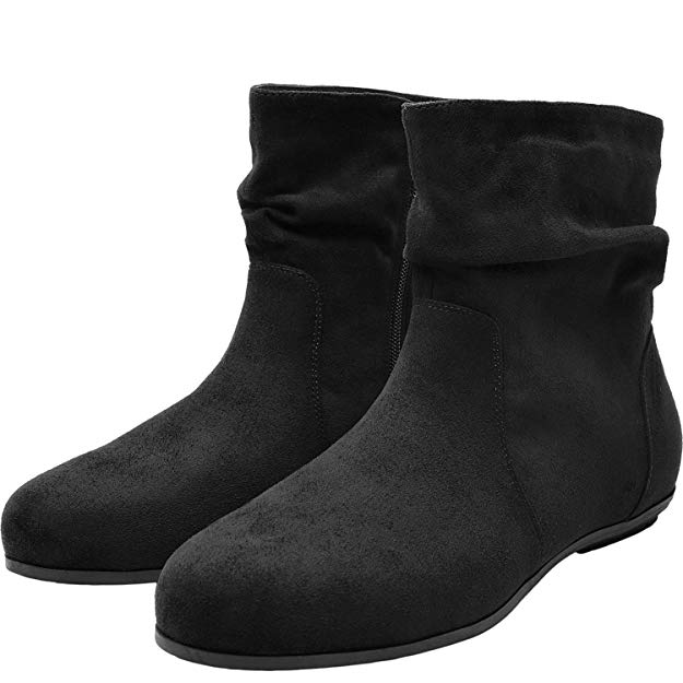 Aukusor Women's Wide Width Ankle Boots, Cozy Comfortable Flat Booties Slip On Side Zipper Casual Warm Shoes.