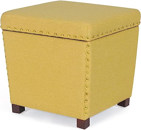 Adeco Square Storage Ottoman with Hinged Lid, Modern Accent Bench Footrest Stool, Coffee Table for Living Room Bedroom,Yellow