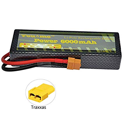 Youme 7.4V 2S Lipo Battery 6000mah 50c, RC Lipo Hard Case with XT60/Traxxas TRX Plug for Traxxas Axial HPI RC Car Boat Truck Buggy Models