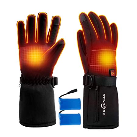 ROCKPALS Electric Heated Gloves with Battery for Men and Women, Rechargeable Hand Warmer Gloves Water-Resistant, Touchscreen Texting Thermal Heat Gloves for Skiing Cycling Riding Hunting Fishing