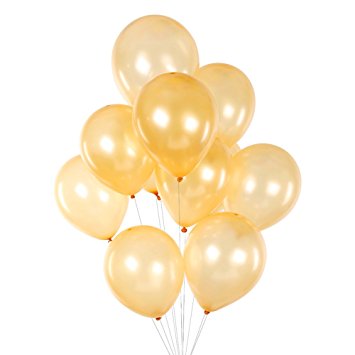 MOWO 12" Gold Pearlized Latex Balloons 100 Per Unit for BIRTHDAY/PARTY Decoration (Thick -Each balloon is 3.2g)"