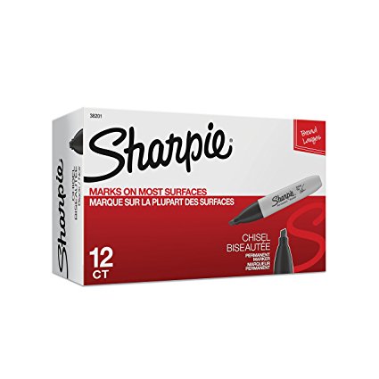 Sharpie Permanent Markers, Chisel Tip, Black, 12 Count