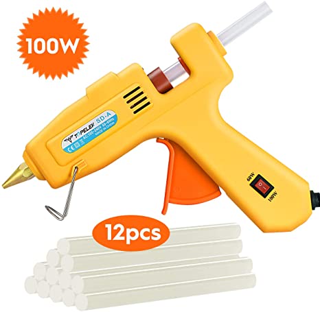 TOPELEK 60W/100W Hot Melt Glue Gun Kit,Full Size (Not Mini) Hot Glue Gun with 12PCS Glue Sticks,Dual Power High Temp Heavy Duty Melt Glue Gun Kit for DIY Crafts Arts Home Quick Repairs Festival Decoration