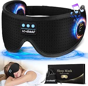 LC-dolida Sleep Headphones, White Noise Bluetooth Sleep Mask 3D Wireless Eye Mask Sleeping with Timing, Sleep Mask with Bluetooth Headphones for Side Sleepers Travel Yoga, Cool Gifts Men Women