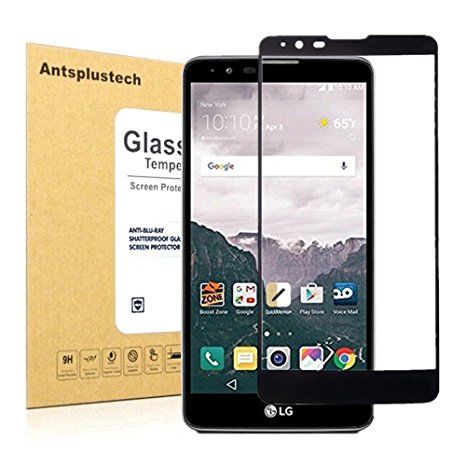 LG G Stylo 2 / LS775 Screen Protector Glass (Full Screen Coverage),Antsplustech Premium Tempered Glass Screen Protector for LG Stylus 2 (Black)