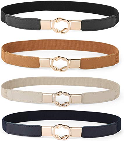 Women Skinny Belt for Dresses Retro Stretch Ladies Waist Belt Plus Size Set of 4, Fits Waist 26-32 Inches, D-Black Brown Blue Beige