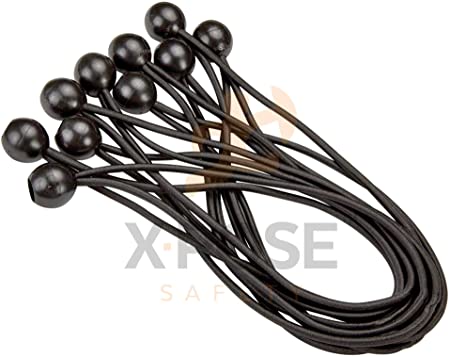 Xpose Safety Bungee Ball Cords – 9” 25 Pack – Heavy Duty Black Stretch Rope with Ball Ties for Canopies, Tarps, Walls, Cable Organization
