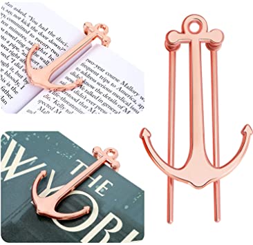 2 Pieces Anchor Bookmarks Creative Bookmark Metal Page Holder for Students Teachers Graduation Gifts School Office Supplies (Rose Gold)