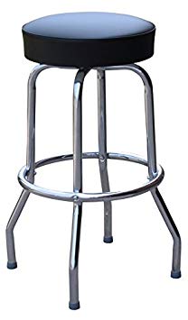 Richardson Seating 0-1950BLK24 Backless Swivel Bar Stool with Chrome Frame and Seat, Black, 24"