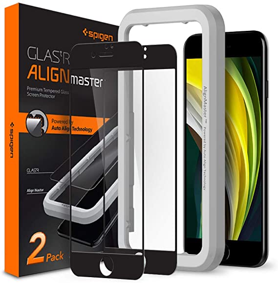 Spigen Tempered Glass Screen Protector [Glas.tR AlignMaster] Designed for iPhone SE 2020-2 Pack