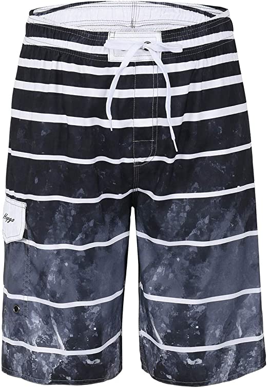 Hopgo Men's Swim Trunks 22" Quick Dry Beach Shorts Striped Boardshorts with Mesh Lining