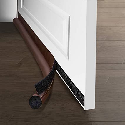 Ewolee Door Draught Excluder, 37in/95cm Removable Draft Excluder for Door Bottom, Soundproof Door Draft Blocker Self-Adhesive Weather Stripping Door Seal Strip (Brown)