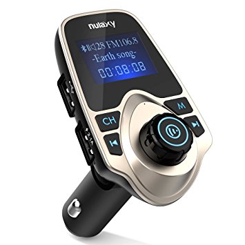 [Upgraded Version] Nulaxy Bluetooth FM Transmitter MP3 Player Hands-free Calling Wireless Radio Car Kit Charger with 3.5mm Audio Port and Dual USB Ports, Micro SD/TF Card Reader Slot for iPhone Samsung Galaxy iPad
