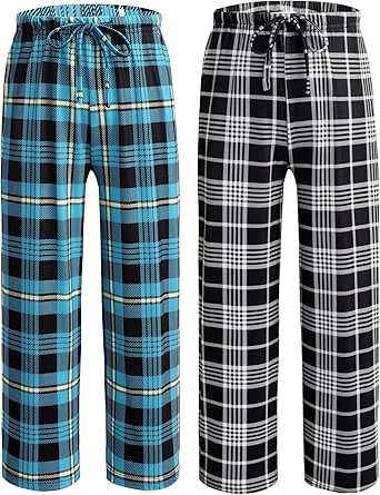 Ekouaer Boys Pajama Pants Long Sleep Pants Soft Elastic Waist Pajama Bottoms Plaid Lounge Pants with 2 Pockets 4-14 Years