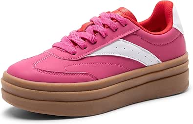 DREAM PAIRS Women's Platform Sneakers Walking Val Tennis Lace-Up Comfortable Casual Fashion Sneakers Shoes.