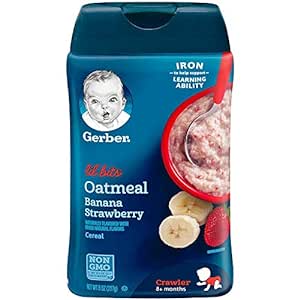 Gerber Lil' Bits Baby Cereal, Oatmeal Banana Strawberry, 8 Ounce (8 oz (Pack of 2))