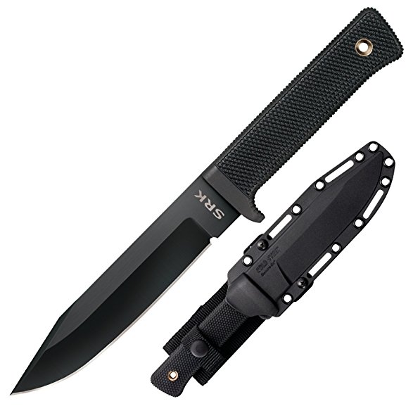Cold Steel SRK Fixed Blade Knife 10-3/4" Length with Sheath, Black, 6"